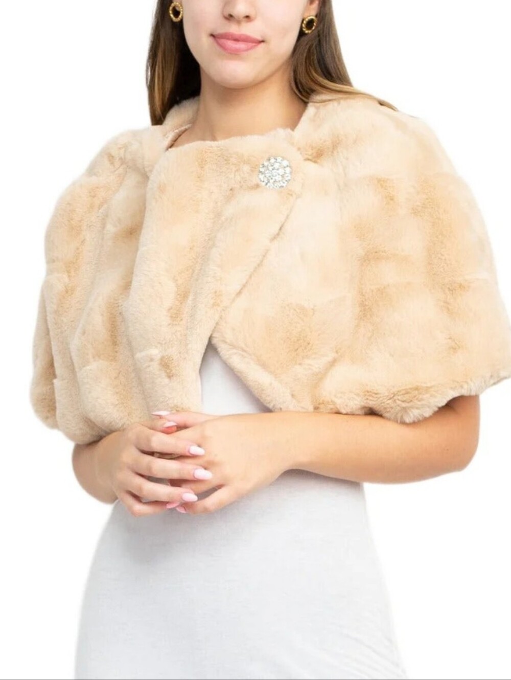 Nina Leonard luxurious taupe faux fur capelet with soft pile